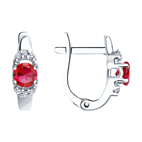 Серьги SOKOLOV - Серебро 925, Синтетический рубин, Фианит (арт. 84020016)
