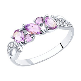 Кольцо SOKOLOV - Серебро 925, Аметист, Фианит (арт. 92011593)