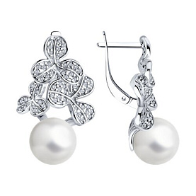 Серьги SOKOLOV - Серебро 925, Жемчуг имитация, Фианит (арт. 94026079)
