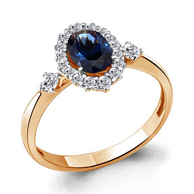 Кольцо Аквамарин - Серебро 925, Синтетический сапфир , Фианит (арт. 67377АБ.6)