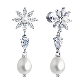 Серьги SOKOLOV - Серебро 925, Жемчуг культивированный, Фианит (арт. 92023048)