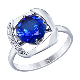 Кольцо SOKOLOV - Серебро 925, Синтетический сапфир , Фианит (арт. 88010054)