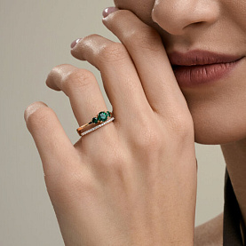 Кольцо SOKOLOV - Золото 585, Синтетический изумруд, Фианит (арт. 717372)