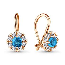 Серьги Аквамарин - Серебро 925, Стекло, Фианит (арт. 40965Б.6)