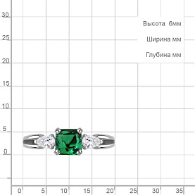 Кольцо Аквамарин - Серебро 925, Синтетический изумруд, Фианит (арт. 600355П.5)