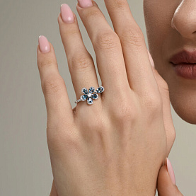 Кольцо SOKOLOV - Золото 585, Горный хрусталь, Топаз лондон, Фианит (арт. 717359-3)