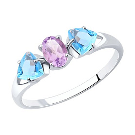 Кольцо SOKOLOV - Серебро 925, Аметист, Топаз (арт. 92011587)