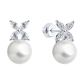 Серьги SOKOLOV - Серебро 925, Жемчуг синтетический, Фианит (арт. 94026050)