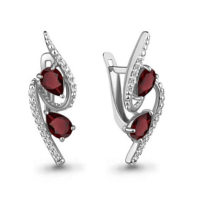 Серьги Аквамарин - Серебро 925, Гранат, Фианит (арт. 4322903А.5)