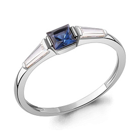 Кольцо Аквамарин - Серебро 925, Синтетический сапфир , Фианит (арт. 600065Н.5)