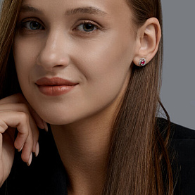 Серьги SOKOLOV - Серебро 925, Рубин, Фианит (арт. 64020004)