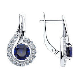Серьги SOKOLOV - Серебро 925, Синтетический сапфир , Фианит (арт. 88020065)