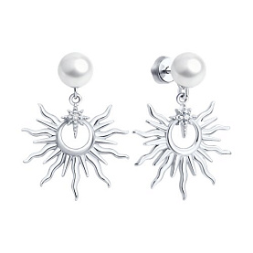 Серьги SOKOLOV - Серебро 925, Жемчуг имитация, Фианит (арт. 94027329)