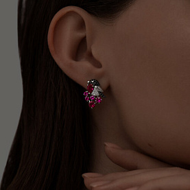 Серьги SOKOLOV - Серебро 925, Синтетический рубин, Фианит (арт. 94022616)
