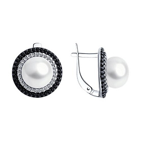 Серьги Diamant - Серебро 925, Жемчуг культивированный, Фианит, Шпинель (арт. 94-320-01918-1)