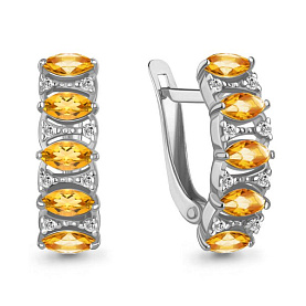 Серьги Аквамарин - Серебро 925, Фианит, Цитрин (арт. 4964006А.5)
