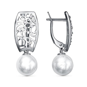 Серьги Красная пресня - Серебро 925, Жемчуг имитация, Фианит (арт. 33614944)