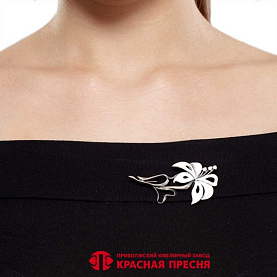 Брошь Красная пресня - Серебро 925, Фианит, Эмаль (арт. 13815100Пл)