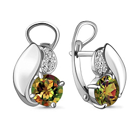 Серьги Аквамарин - Серебро 925, Синтетический султанит, Фианит (арт. 4486619А.5)