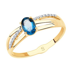 Кольцо SOKOLOV - Золото 375, Топаз лондон, Фианит (арт. 37715609)