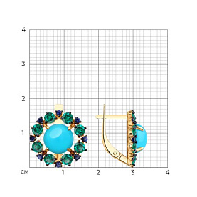 Серьги SOKOLOV - Золото 585, Бирюза, Изумруд, Фианит (арт. 72-00312)