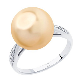 Кольцо SOKOLOV - Серебро 925, Жемчуг имитация, Фианит (арт. 94012889)