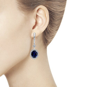 Серьги SOKOLOV - Серебро 925, Синтетический сапфир , Фианит (арт. 88020064)