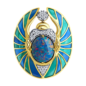 Брошь Diamant - Серебро 925, Синтетический опал , Фианит, Эмаль (арт. 93-340-01804-1)