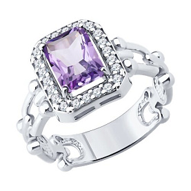 Кольцо SOKOLOV - Серебро 925, Аметист, Фианит (арт. 92014749)