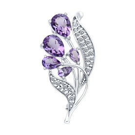 Брошь SOKOLOV - Серебро 925, Аметист, Фианит (арт. 92040127)