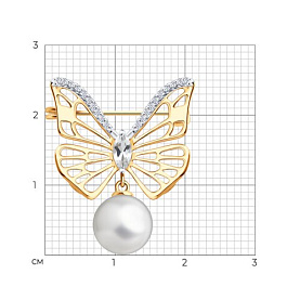Брошь SOKOLOV - Золото 585, Горный хрусталь, Жемчуг культивированный, Фианит (арт. 794059)