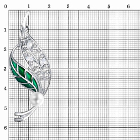 Брошь Красная пресня - Серебро 925, Жемчуг культивированный, Фианит, Эмаль (арт. 13316710Д)