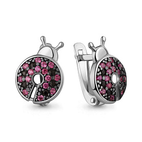 Серьги Аквамарин - Серебро 925, Синтетический рубин, Фианит (арт. 400502ВЧ.5)