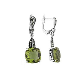 Серьги Марказит - Серебро 925, Марказит Swarovski, Синтетический султанит (арт. HE994)