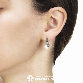 Серьги Красная пресня - Серебро 925, Жемчуг имитация (арт. 33614790)