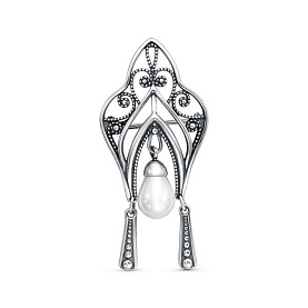 Брошь Красная пресня - Серебро 925, Жемчуг имитация (арт. 13617030)