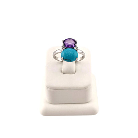 Кольцо Дар - Серебро 925, Аметист, Бирюза, Фианит (арт. К-5039рк43801)