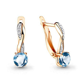 Серьги Аквамарин - Золото 375, Топаз, Фианит (арт. 4406105А.8)