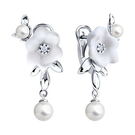 Серьги SOKOLOV - Серебро 925, Жемчуг имитация, Фианит, Эмаль (арт. 94026868)