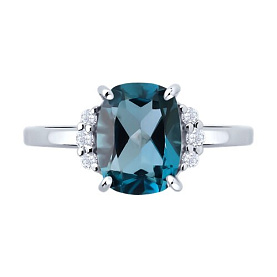 Кольцо SOKOLOV - Золото 585, Топаз лондон, Фианит (арт. 717184-3)