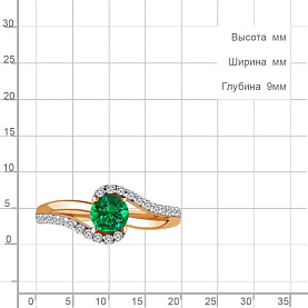 Кольцо Аквамарин - Серебро 925, Синтетический изумруд, Фианит (арт. 68920АГ.6)