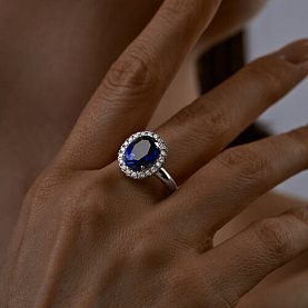 Кольцо SOKOLOV - Серебро 925, Синтетический сапфир , Фианит (арт. 88010064)