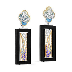 Серьги Кабаровских - Серебро 925, Дерево, Эмаль (арт. 2-197-0005)