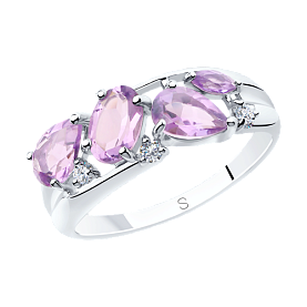 Кольцо SOKOLOV - Серебро 925, Аметист, Фианит (арт. 92011851)