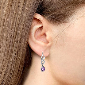 Серьги Аквамарин - Серебро 925, Аметист, Фианит (арт. 45000404А.5)