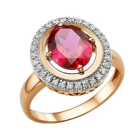 Кольцо ЮФ Династия - Золото 375, Синтетический рубин, Фианит (арт. 013201-5452)