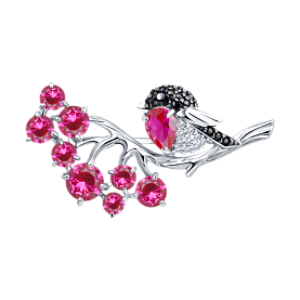 Брошь SOKOLOV - Серебро 925, Синтетический рубин, Фианит (арт. 94040139)