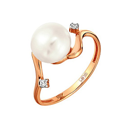 Кольцо Прима Эксклюзив - Золото 585, Жемчуг культивированный, Фианит (арт. 190-1-829Р)