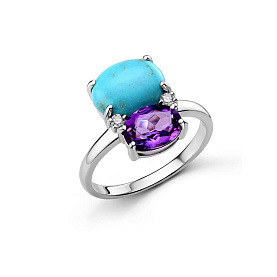 Кольцо Дар - Серебро 925, Аметист, Бирюза, Фианит (арт. К-5039рк43801)