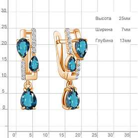 Серьги Аквамарин - Серебро 925, Топаз лондон, Фианит (арт. 45004808А.6)